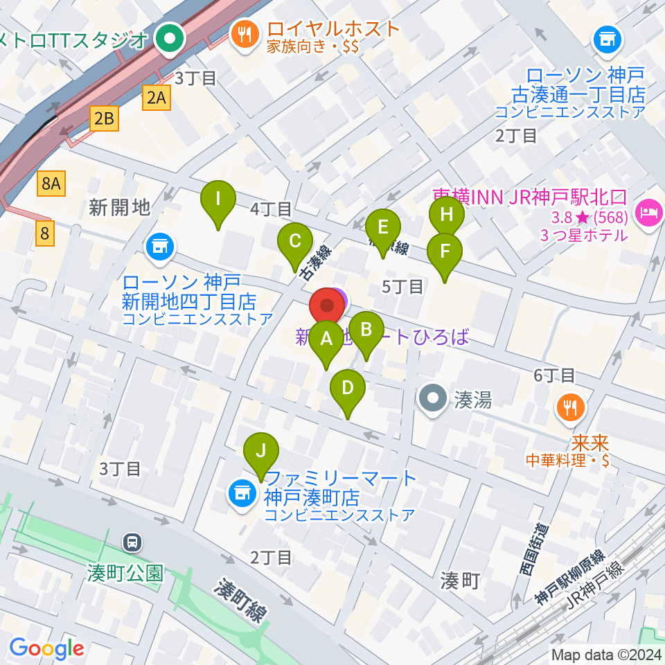 新開地アートひろば周辺の駐車場・コインパーキング一覧地図