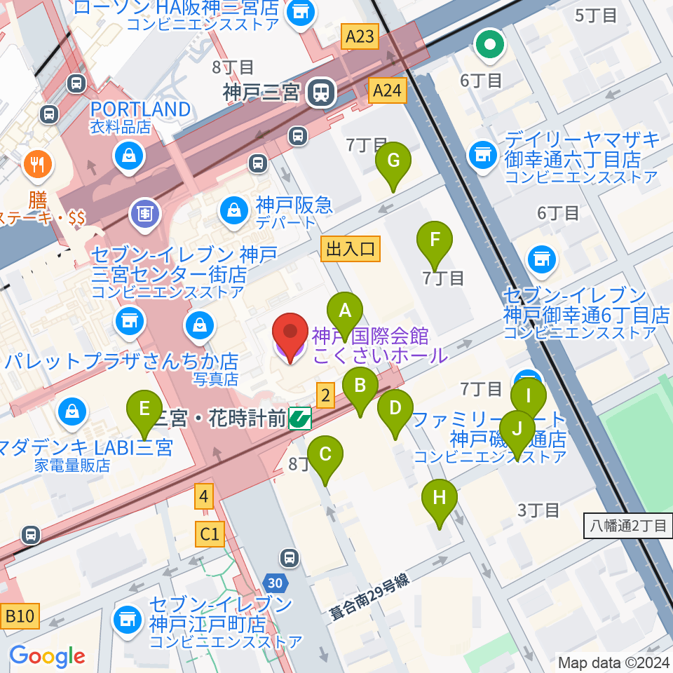 神戸国際会館こくさいホール周辺の駐車場・コインパーキング一覧地図