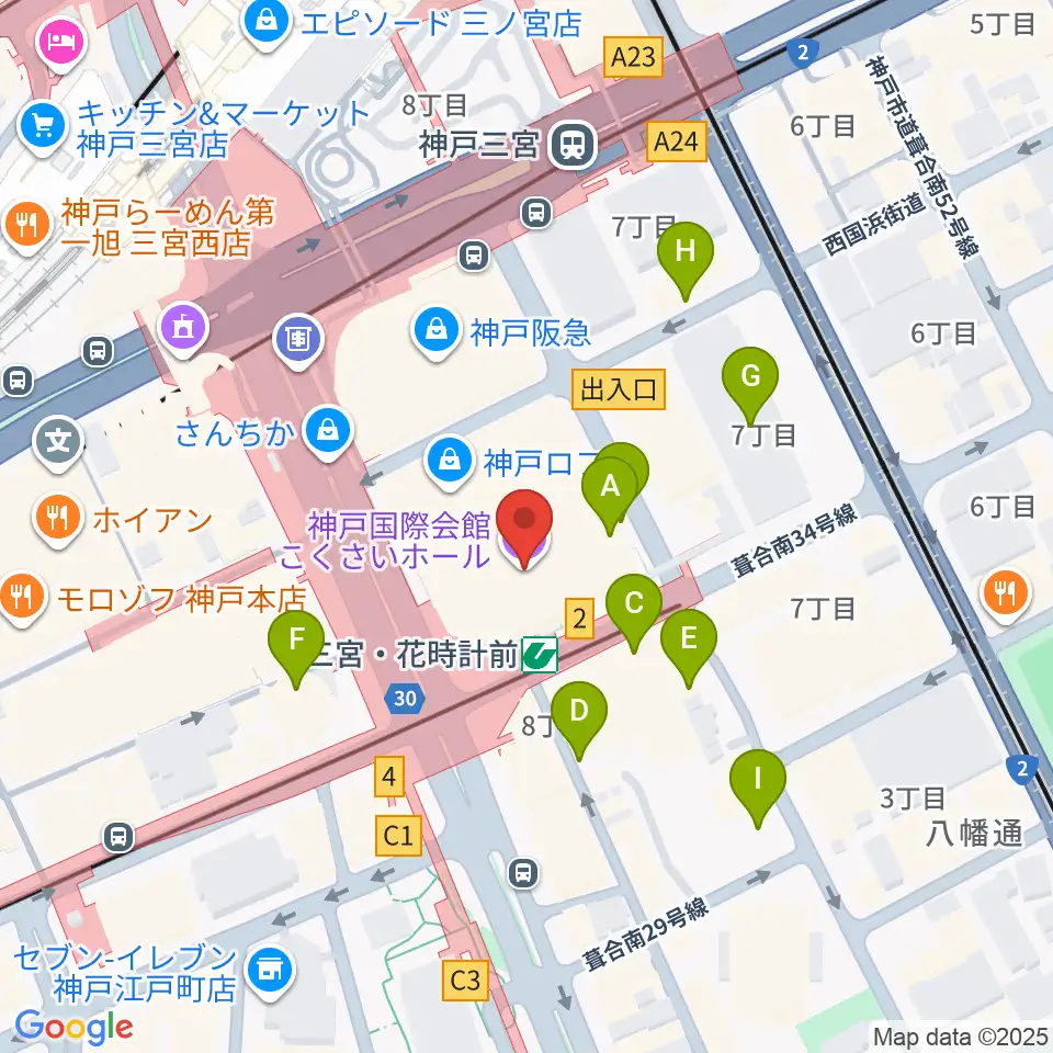 神戸国際会館こくさいホール周辺の駐車場・コインパーキング一覧地図