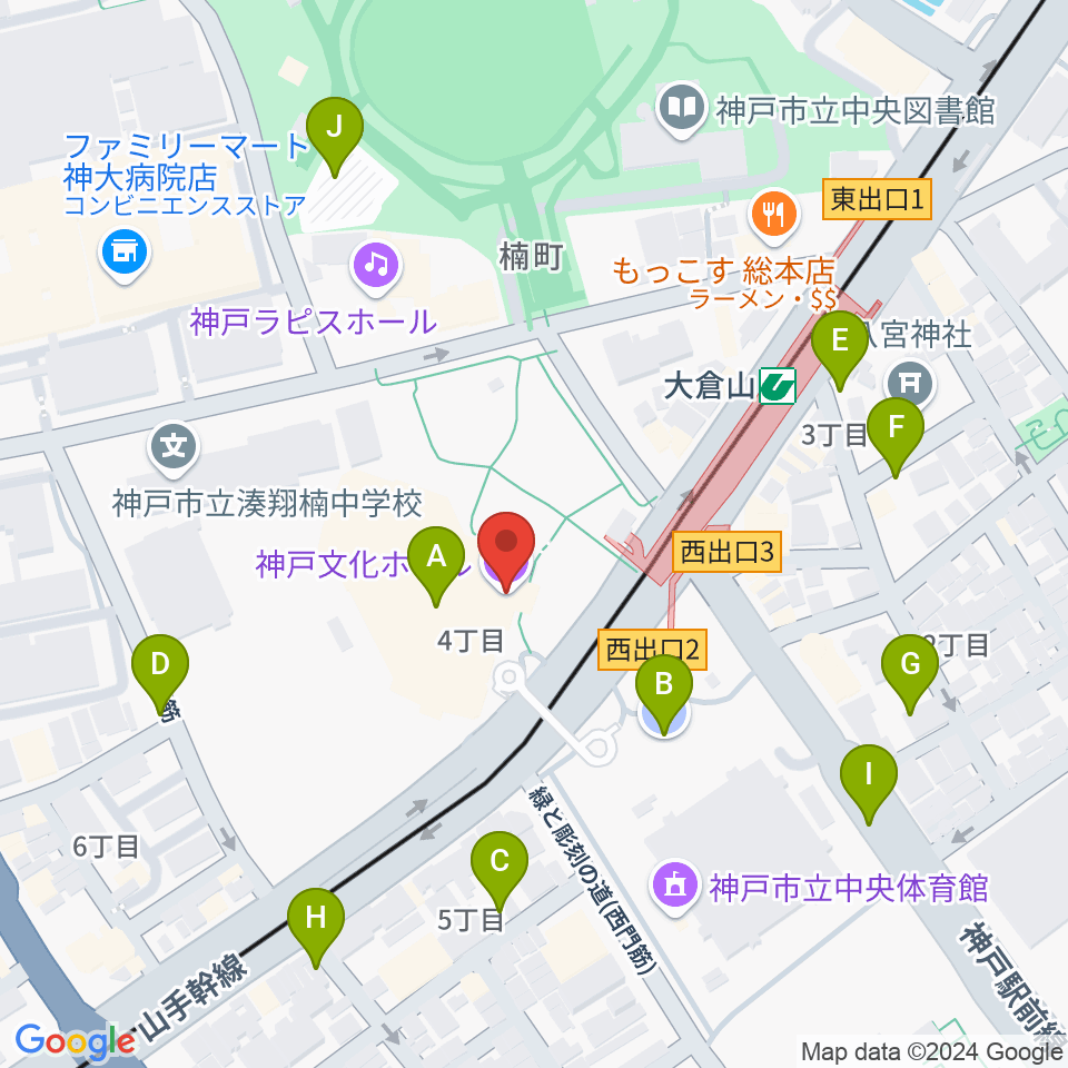 神戸文化ホール周辺の駐車場・コインパーキング一覧地図