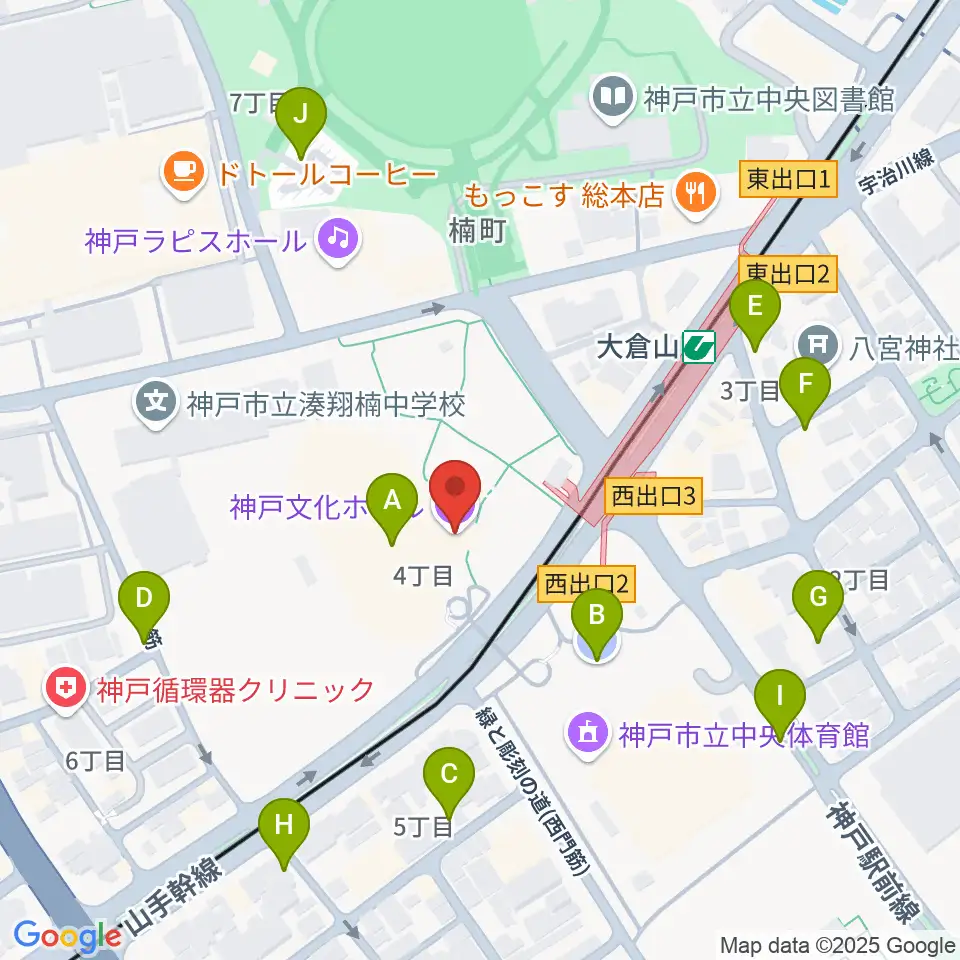 神戸文化ホール周辺の駐車場・コインパーキング一覧地図