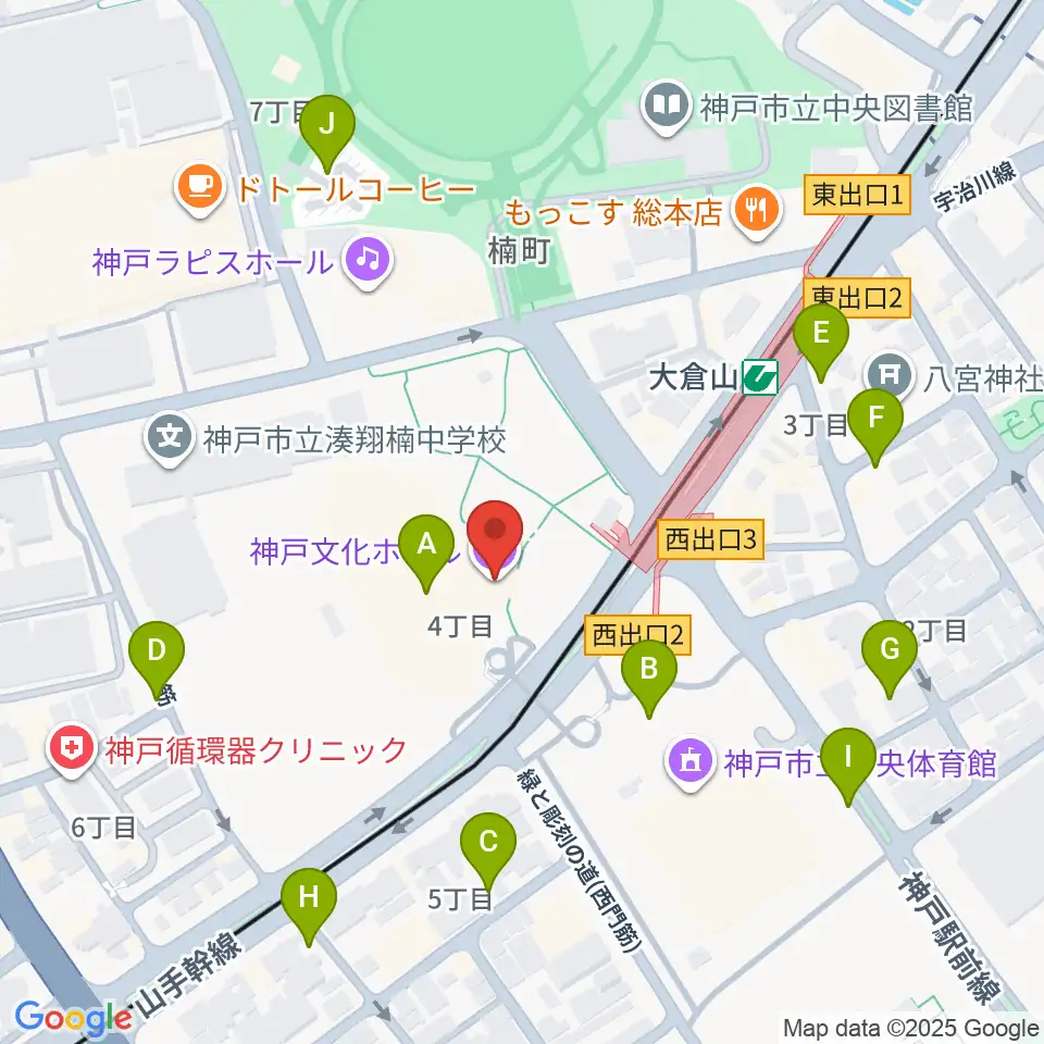 神戸文化ホール周辺の駐車場・コインパーキング一覧地図