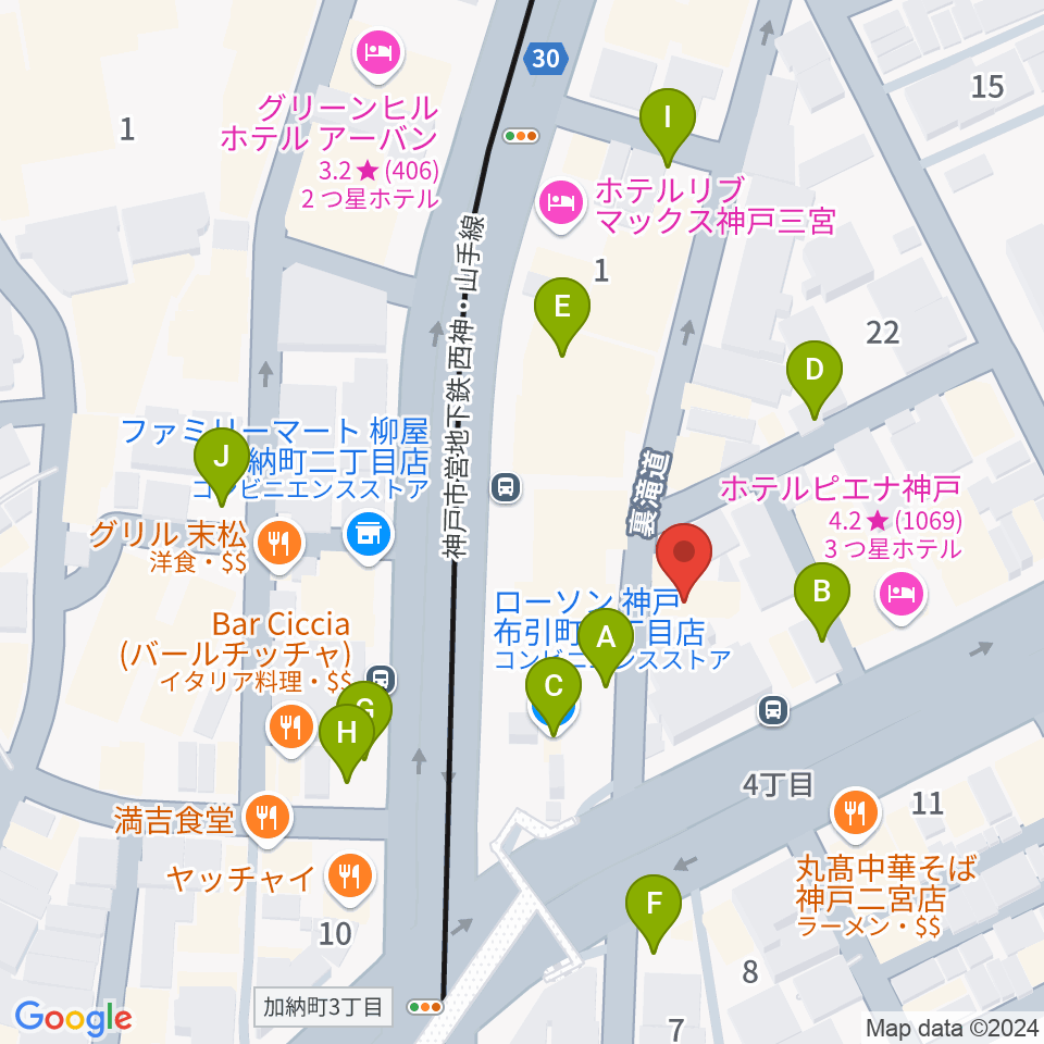 神戸三宮CASHBOX周辺の駐車場・コインパーキング一覧地図