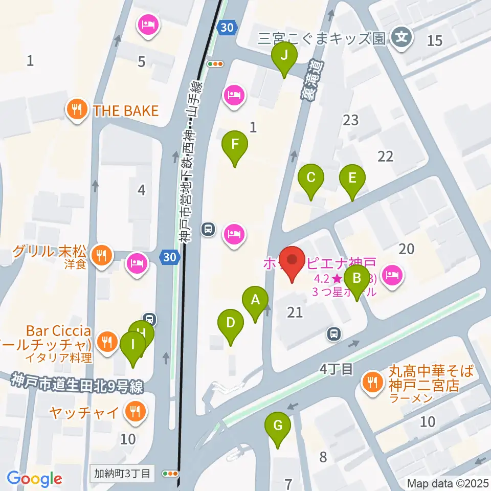 神戸三宮CASHBOX周辺の駐車場・コインパーキング一覧地図