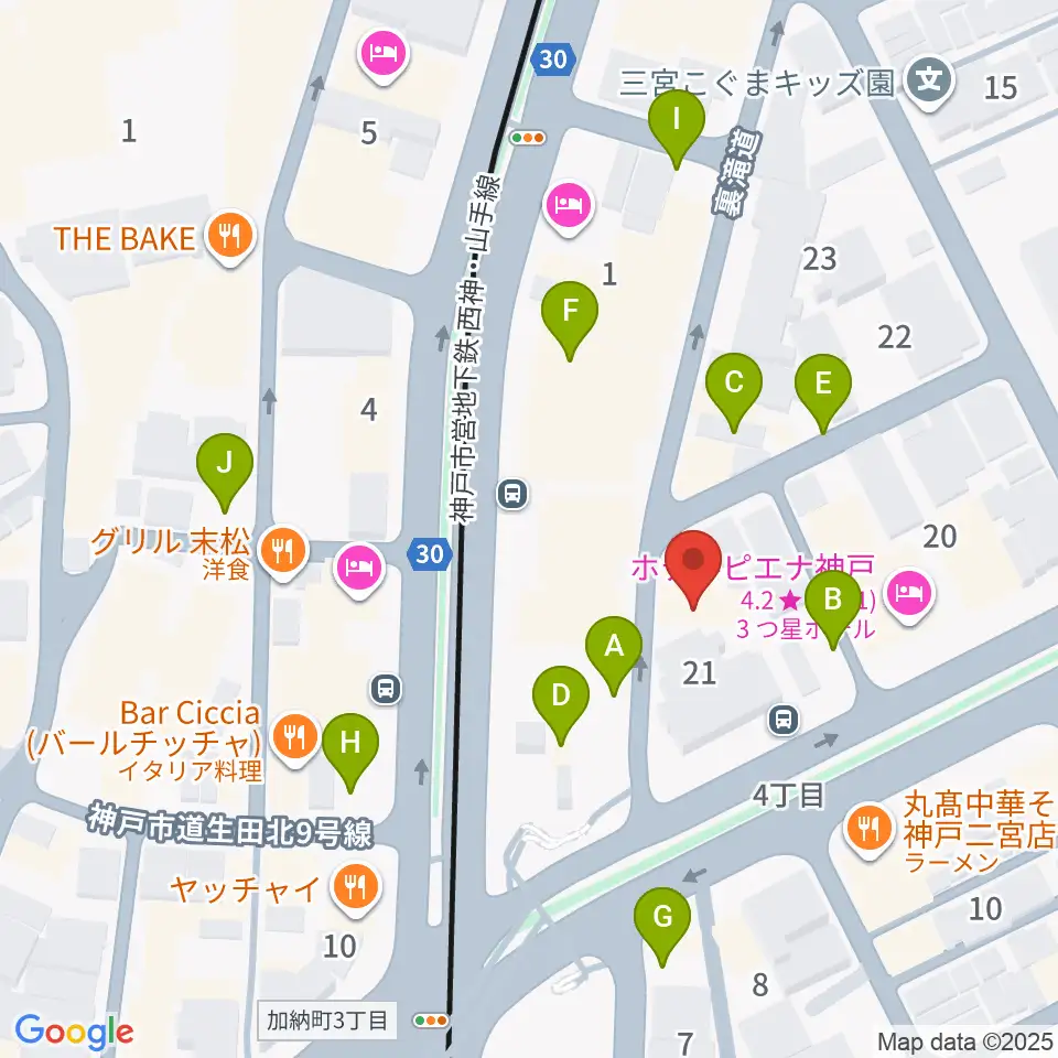 神戸三宮CASHBOX周辺の駐車場・コインパーキング一覧地図