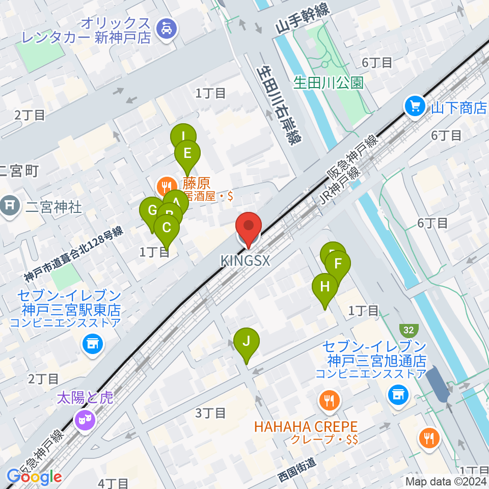 神戸三宮KINGSX周辺の駐車場・コインパーキング一覧地図