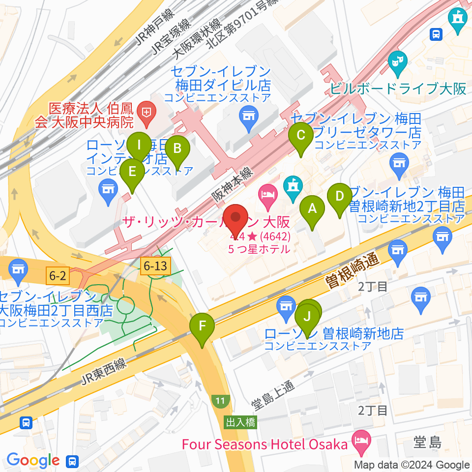 ハービスHALL周辺の駐車場・コインパーキング一覧地図