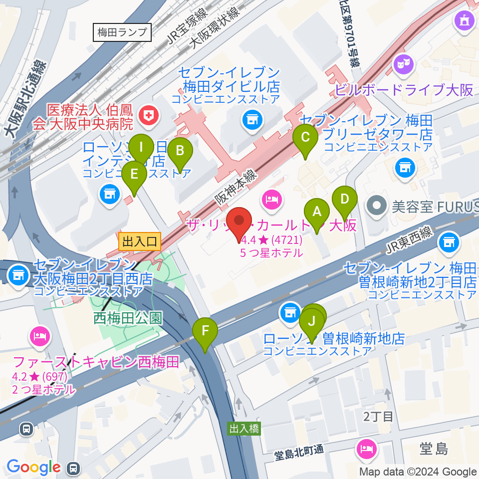 ハービスHALL周辺の駐車場・コインパーキング一覧地図