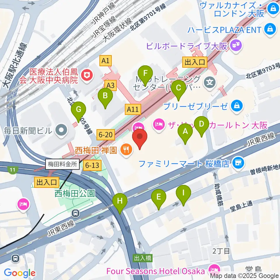 ハービスHALL周辺の駐車場・コインパーキング一覧地図