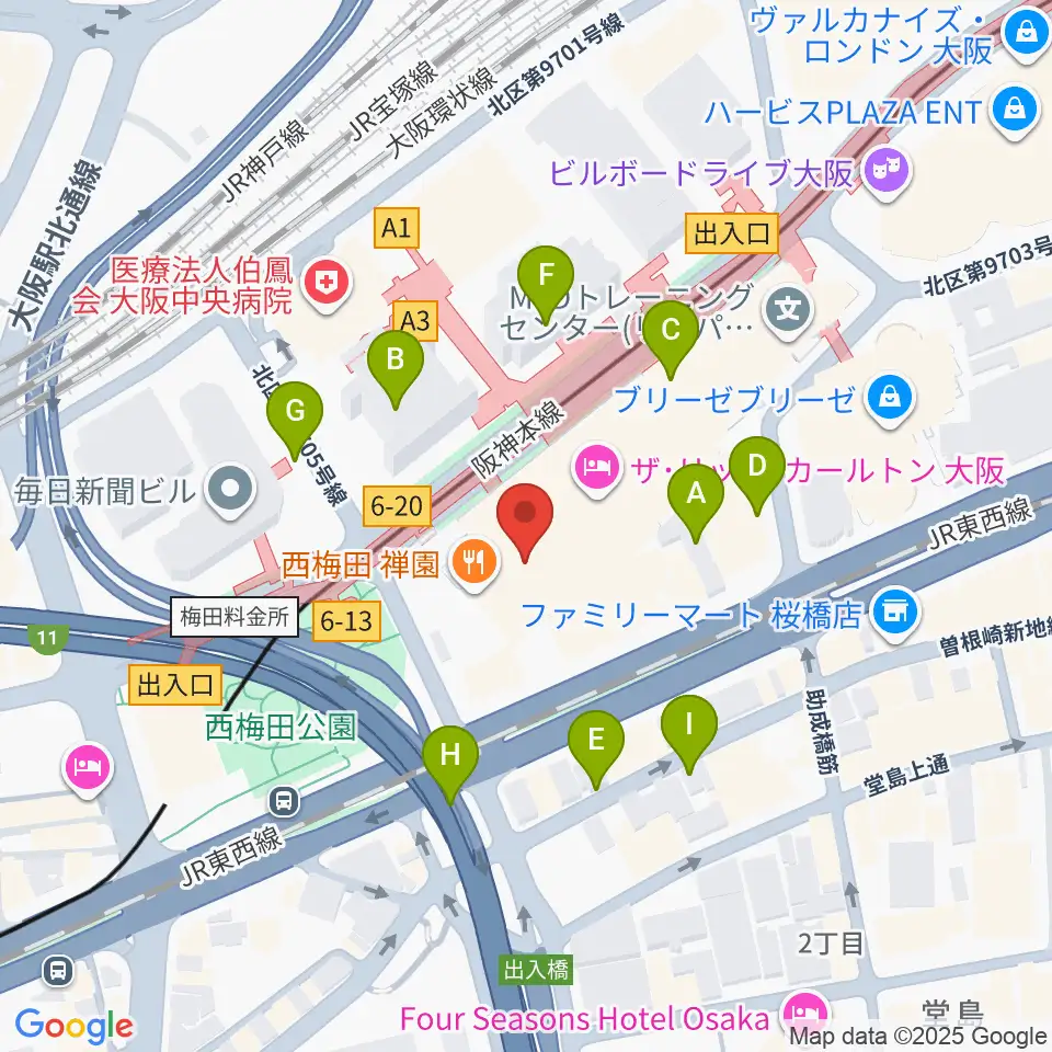 ハービスHALL周辺の駐車場・コインパーキング一覧地図