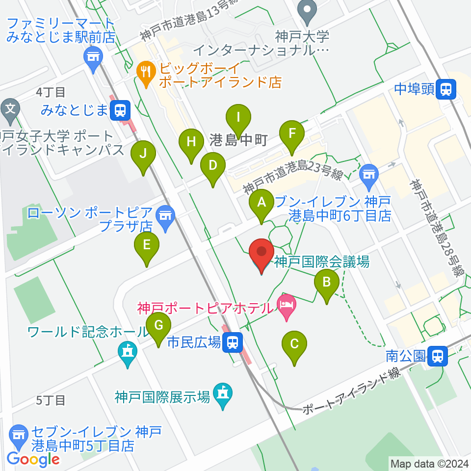 神戸国際会議場周辺の駐車場・コインパーキング一覧地図