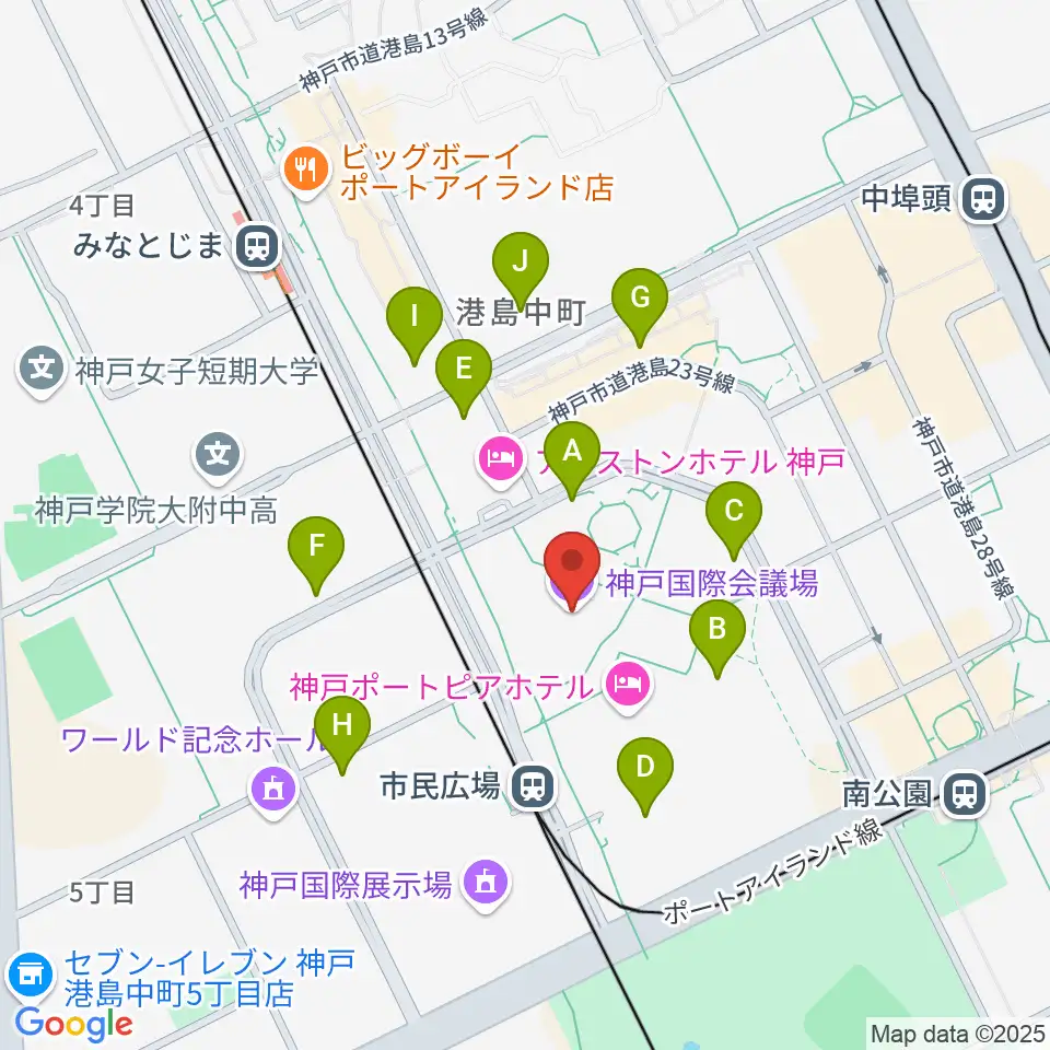 神戸国際会議場周辺の駐車場・コインパーキング一覧地図