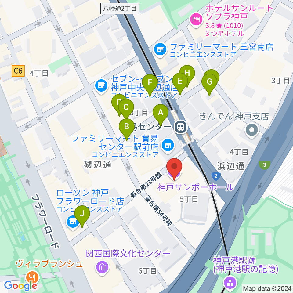 神戸サンボーホール周辺の駐車場・コインパーキング一覧地図