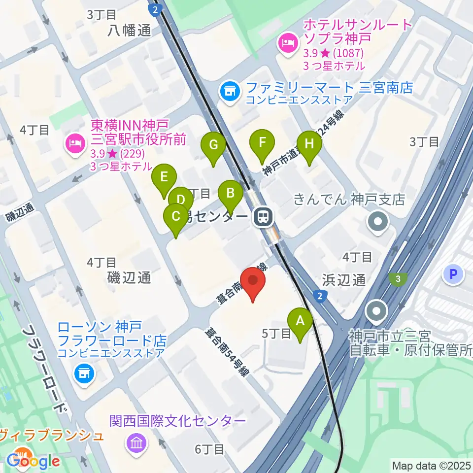 神戸サンボーホール周辺の駐車場・コインパーキング一覧地図