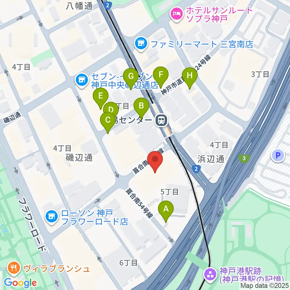 神戸サンボーホール周辺の駐車場・コインパーキング一覧地図