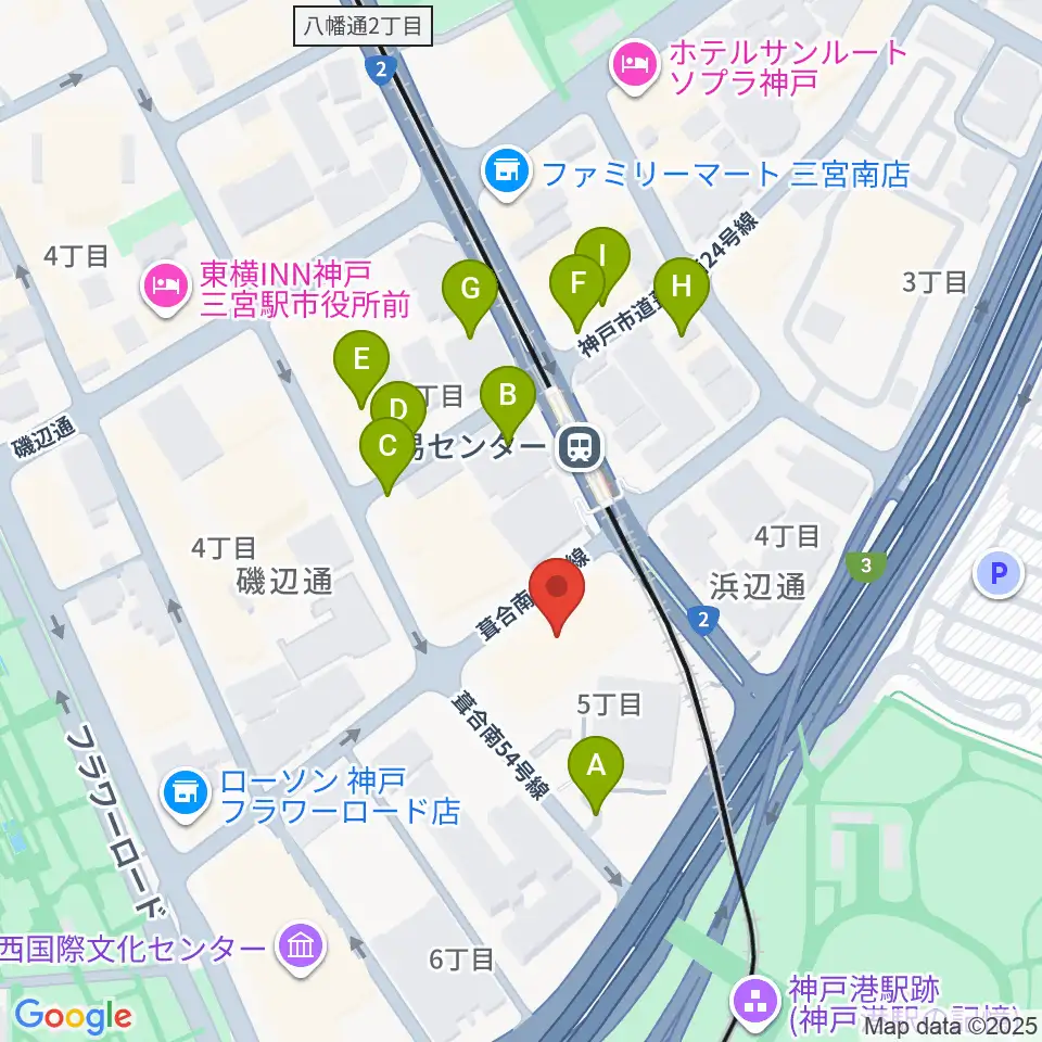 神戸サンボーホール周辺の駐車場・コインパーキング一覧地図
