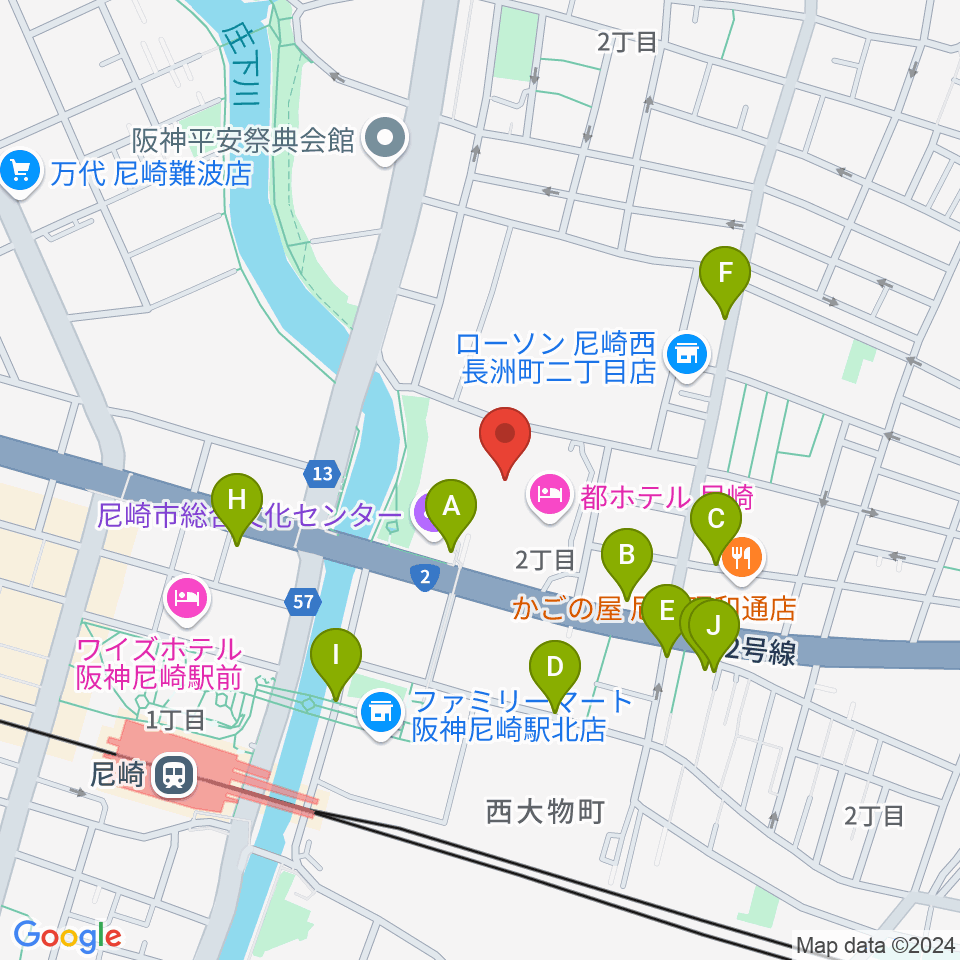 尼崎市総合文化センター周辺の駐車場・コインパーキング一覧地図