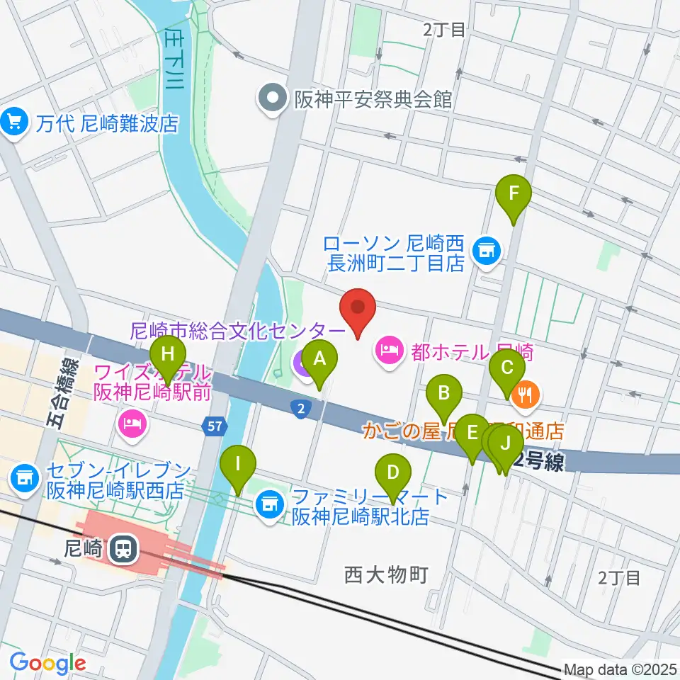 尼崎市総合文化センター周辺の駐車場・コインパーキング一覧地図