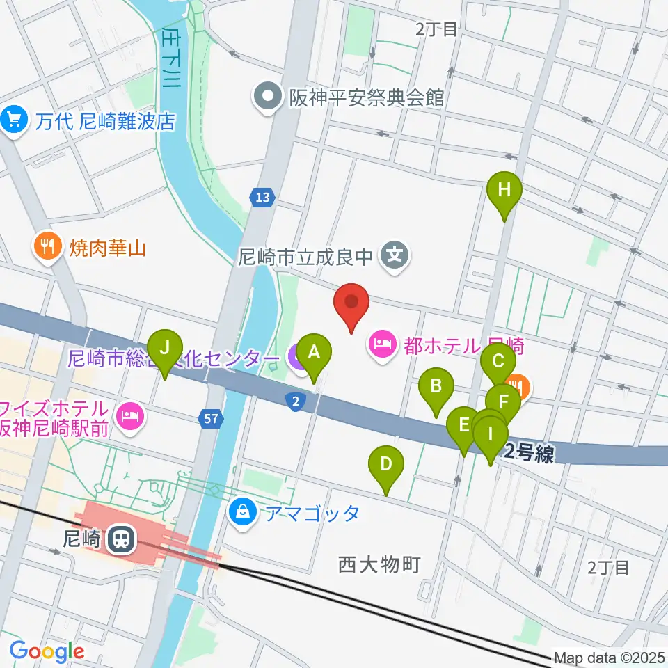 尼崎市総合文化センター周辺の駐車場・コインパーキング一覧地図