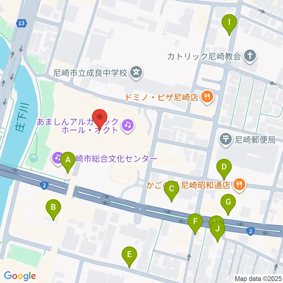 尼崎市総合文化センター周辺の駐車場・コインパーキング一覧地図
