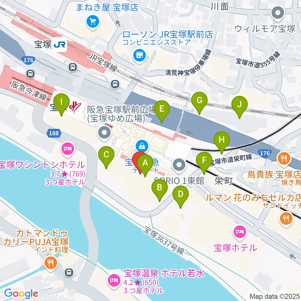 宝塚ソリオホール周辺の駐車場・コインパーキング一覧地図