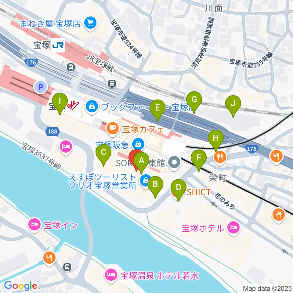 宝塚ソリオホール周辺の駐車場・コインパーキング一覧地図
