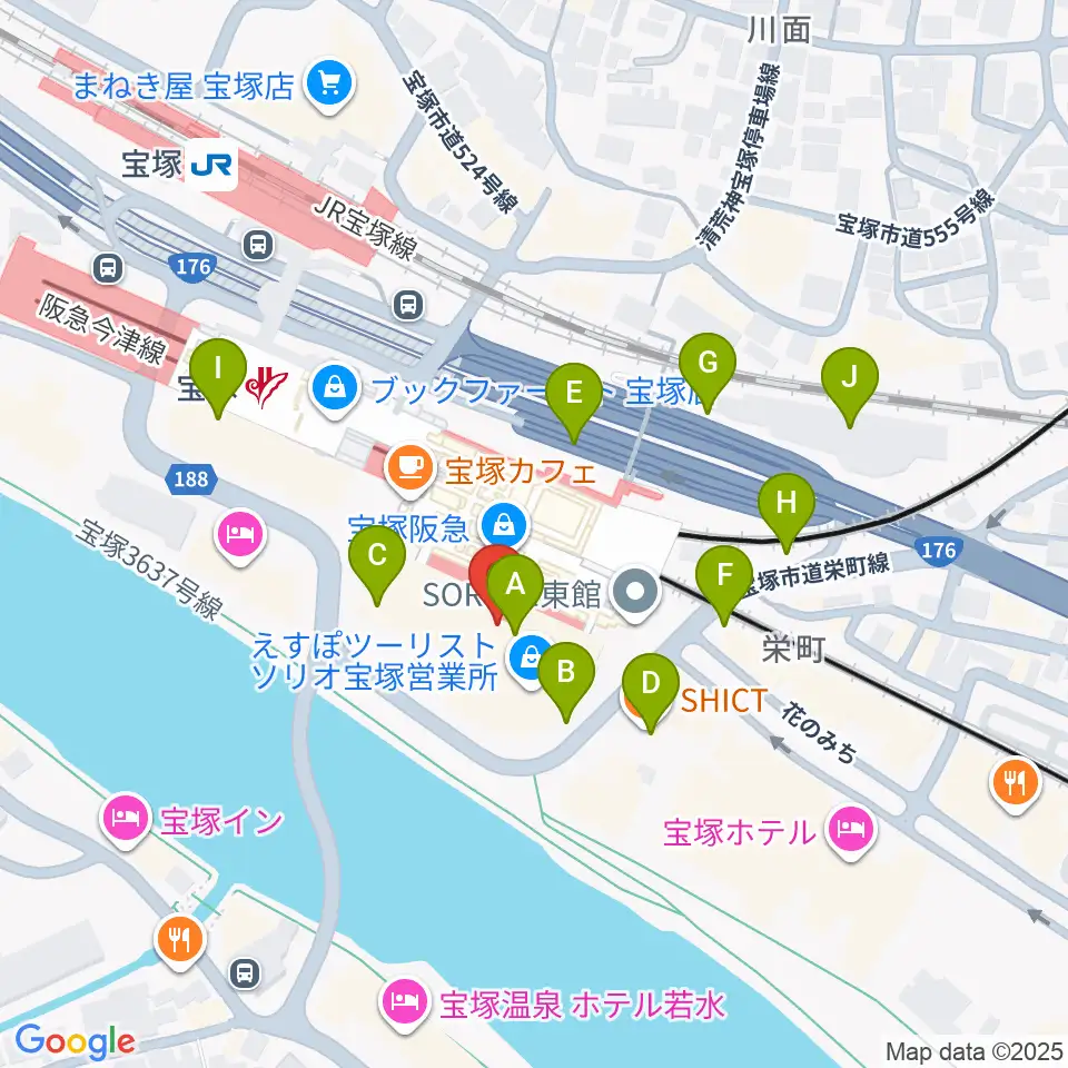 宝塚ソリオホール周辺の駐車場・コインパーキング一覧地図