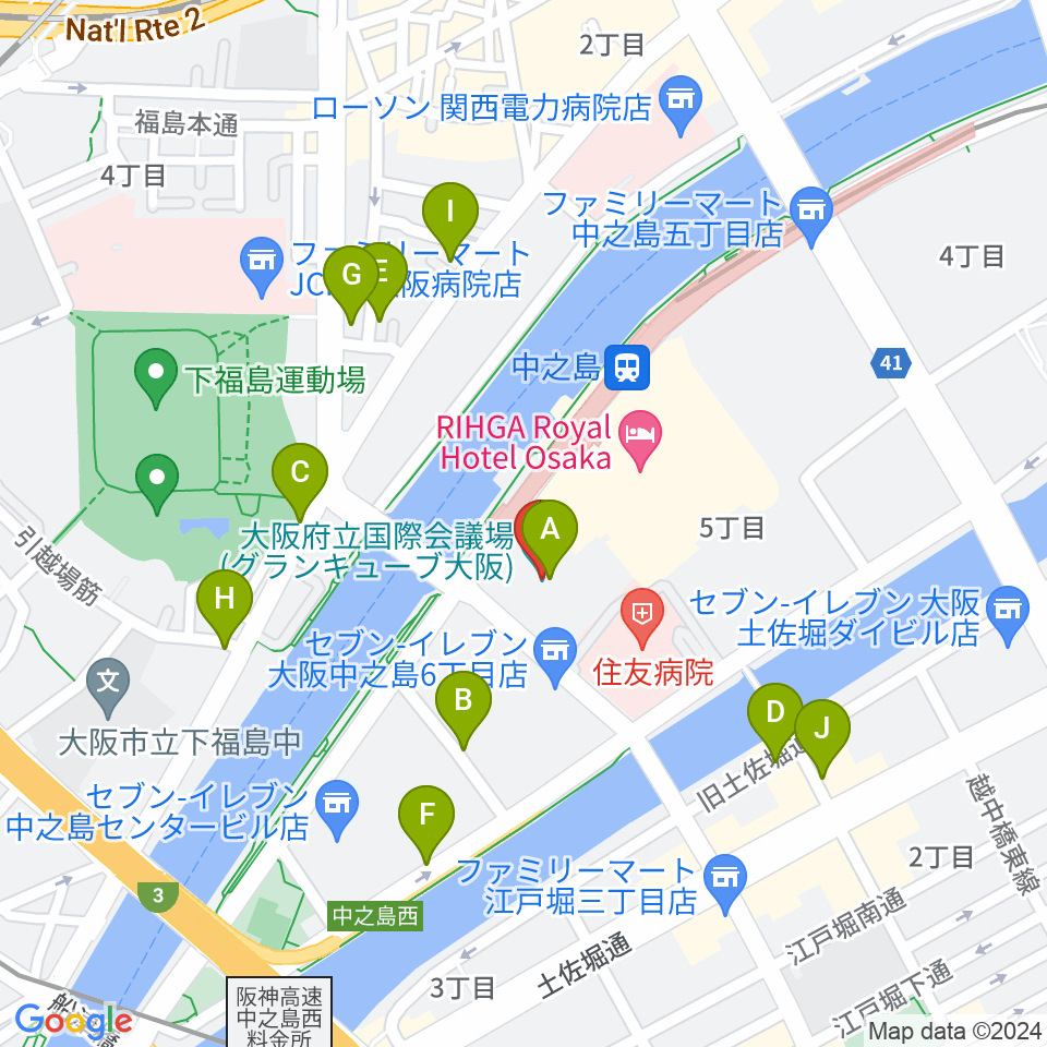 グランキューブ大阪周辺の駐車場・コインパーキング一覧地図