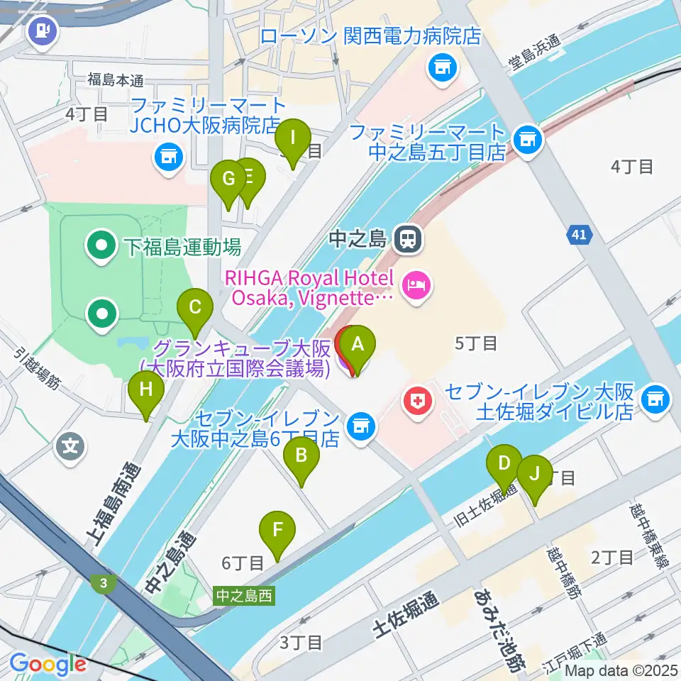 グランキューブ大阪周辺の駐車場・コインパーキング一覧地図