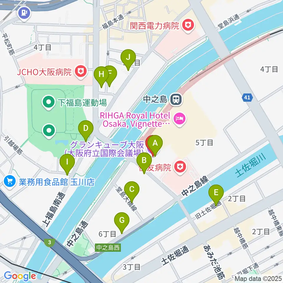 グランキューブ大阪周辺の駐車場・コインパーキング一覧地図