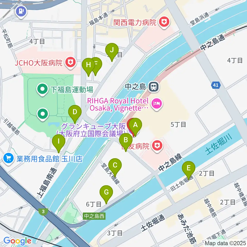グランキューブ大阪周辺の駐車場・コインパーキング一覧地図