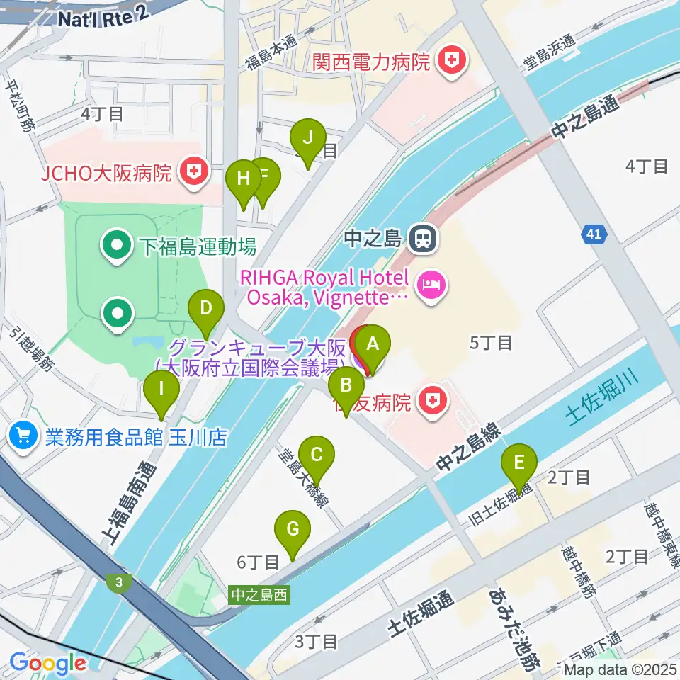 グランキューブ大阪周辺の駐車場・コインパーキング一覧地図