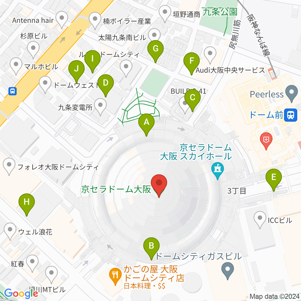 京セラドーム大阪周辺の駐車場・コインパーキング一覧地図