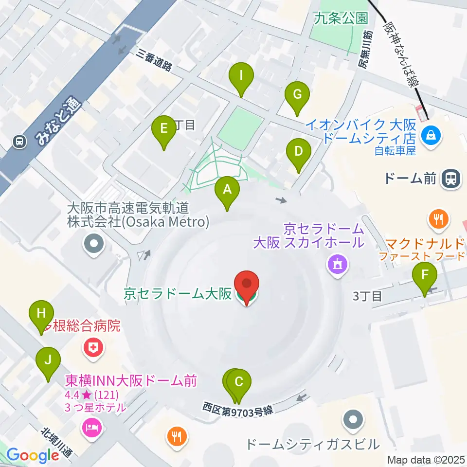 京セラドーム大阪周辺の駐車場・コインパーキング一覧地図