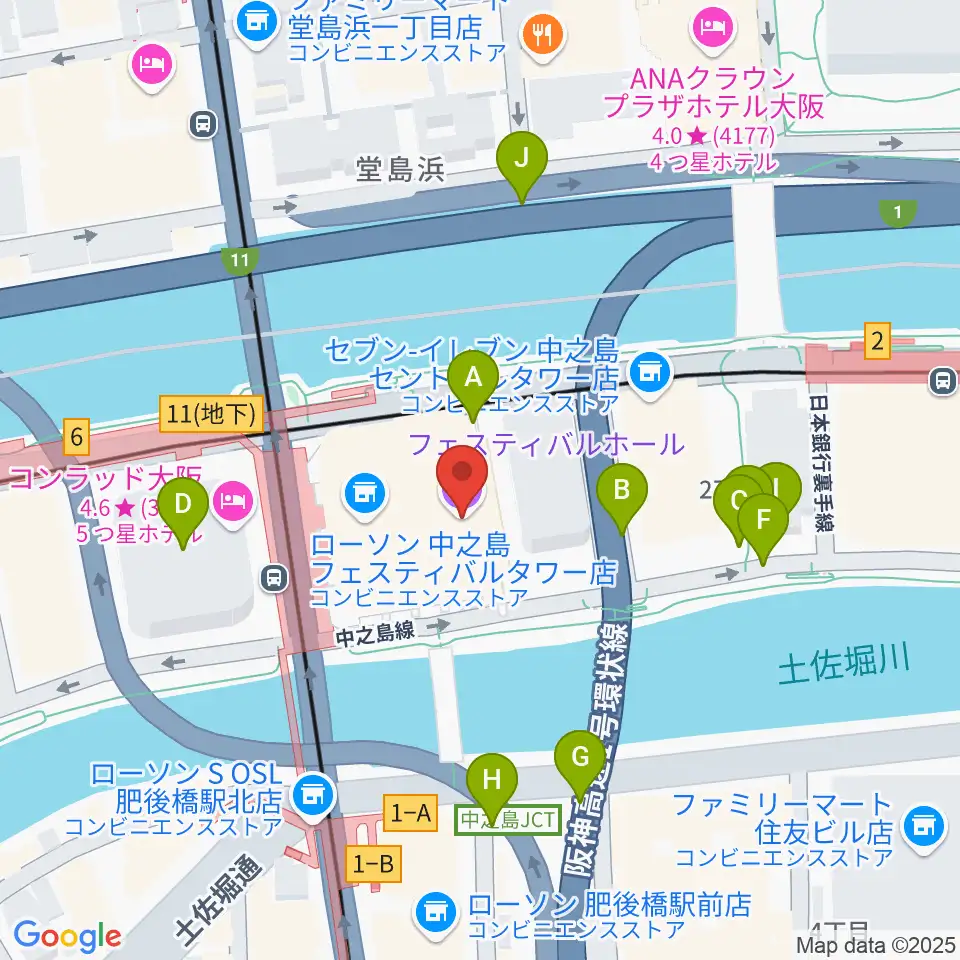 フェスティバルホール周辺の駐車場・コインパーキング一覧地図