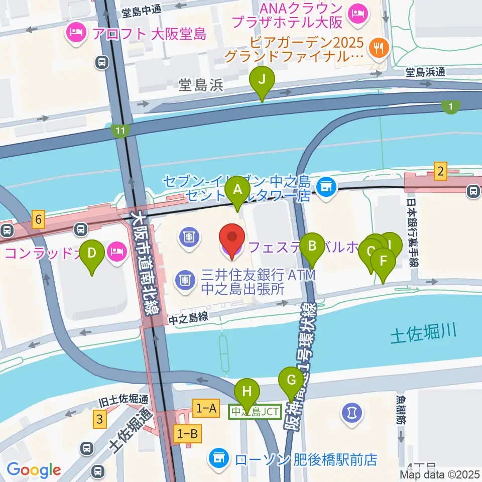 フェスティバルホール周辺の駐車場・コインパーキング一覧地図