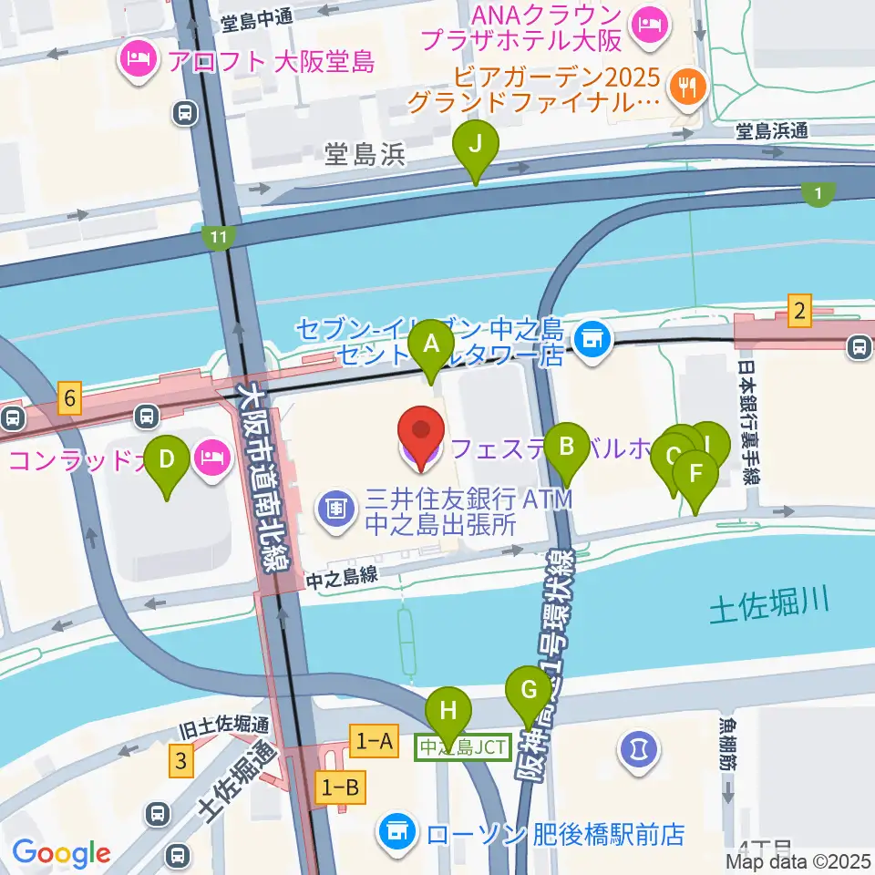 フェスティバルホール周辺の駐車場・コインパーキング一覧地図