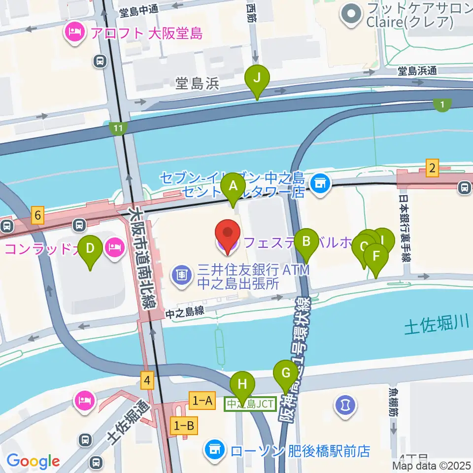 フェスティバルホール周辺の駐車場・コインパーキング一覧地図