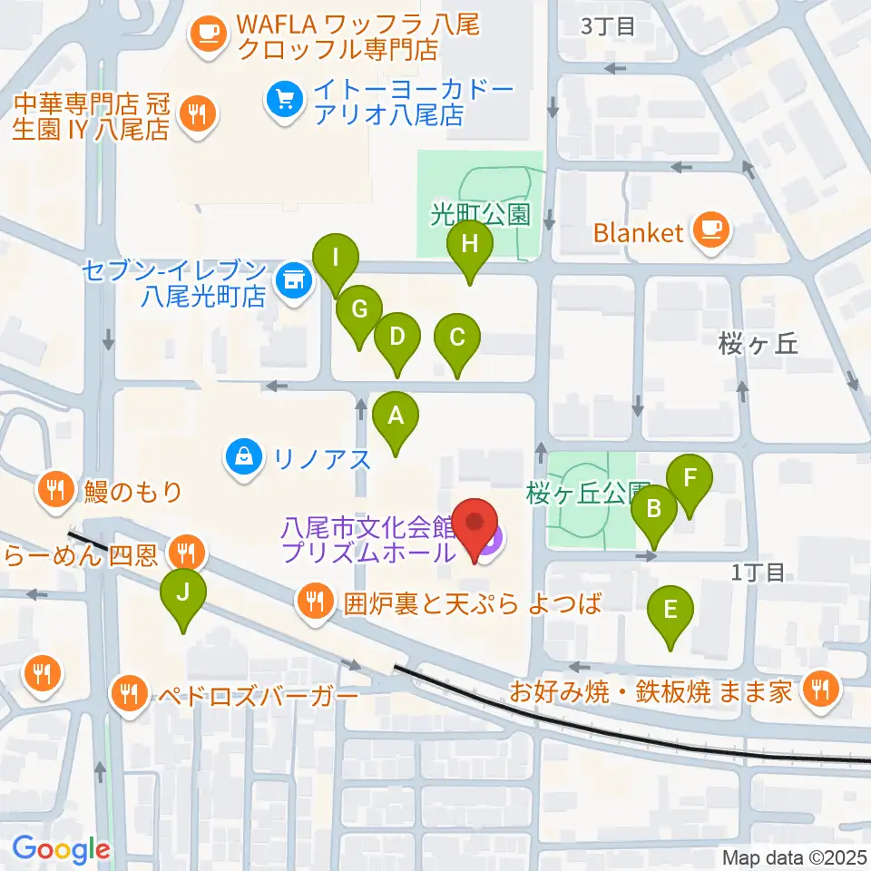 八尾市文化会館プリズムホール周辺の駐車場・コインパーキング一覧地図