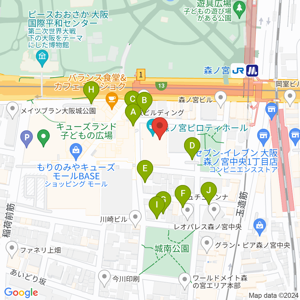 森ノ宮ピロティホール周辺の駐車場・コインパーキング一覧地図