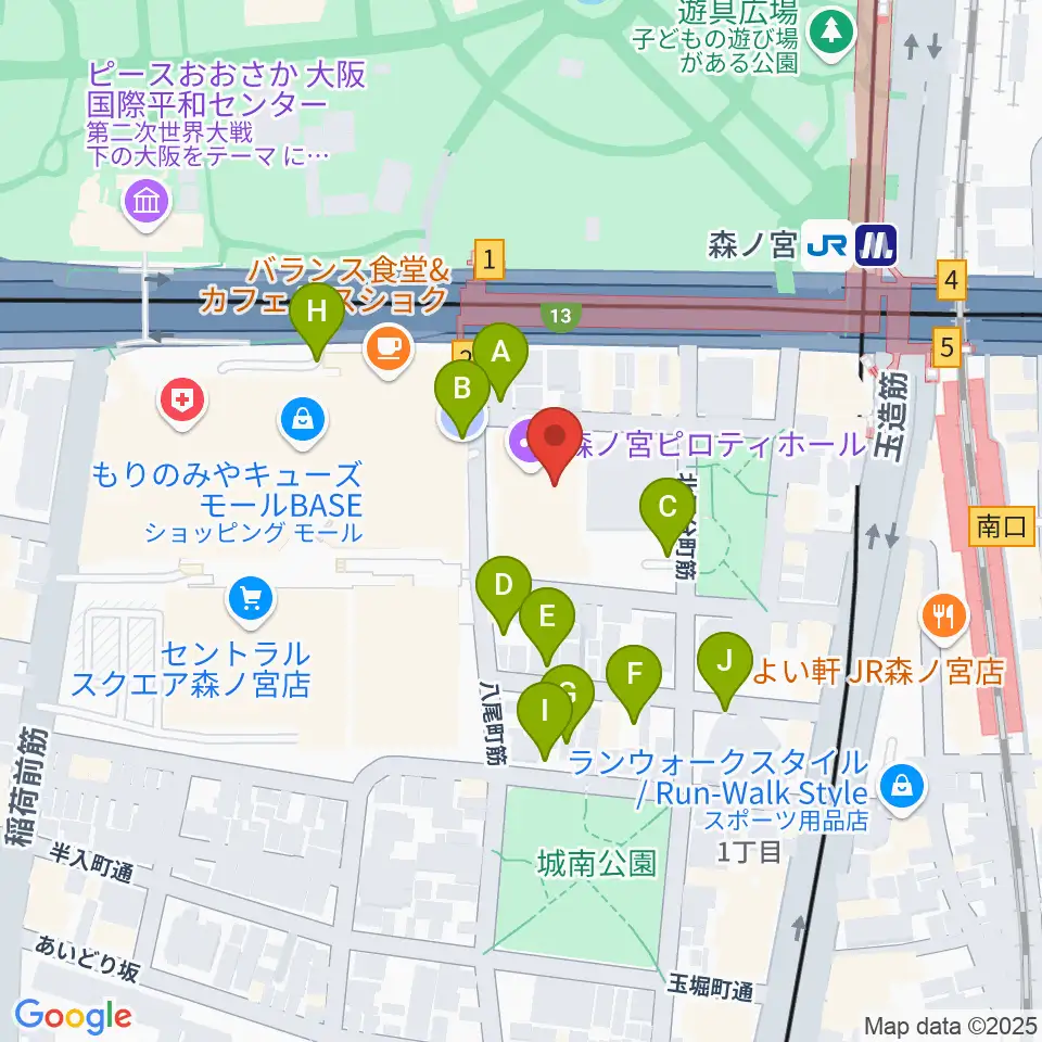 森ノ宮ピロティホール周辺の駐車場・コインパーキング一覧地図