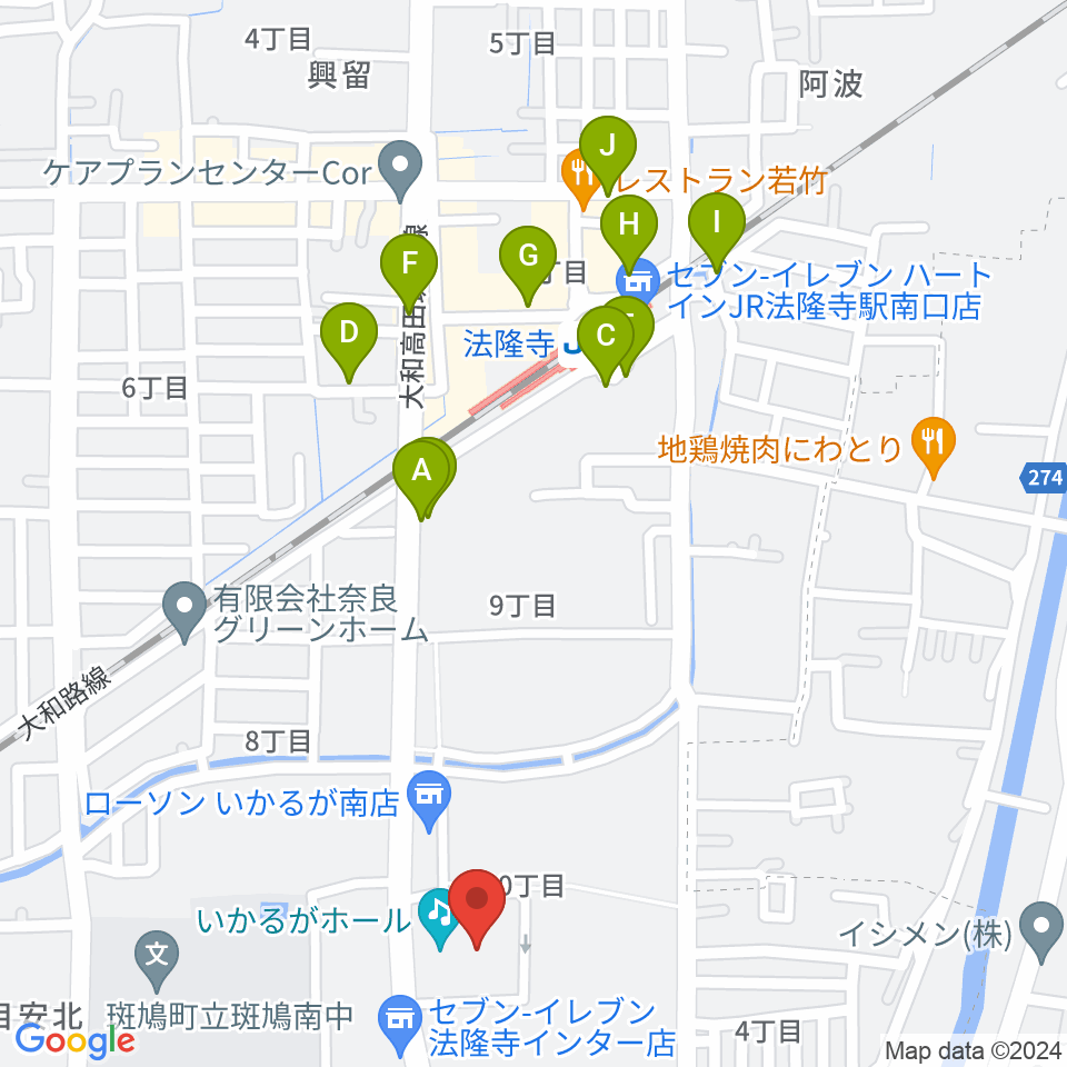 いかるがホール周辺の駐車場・コインパーキング一覧地図