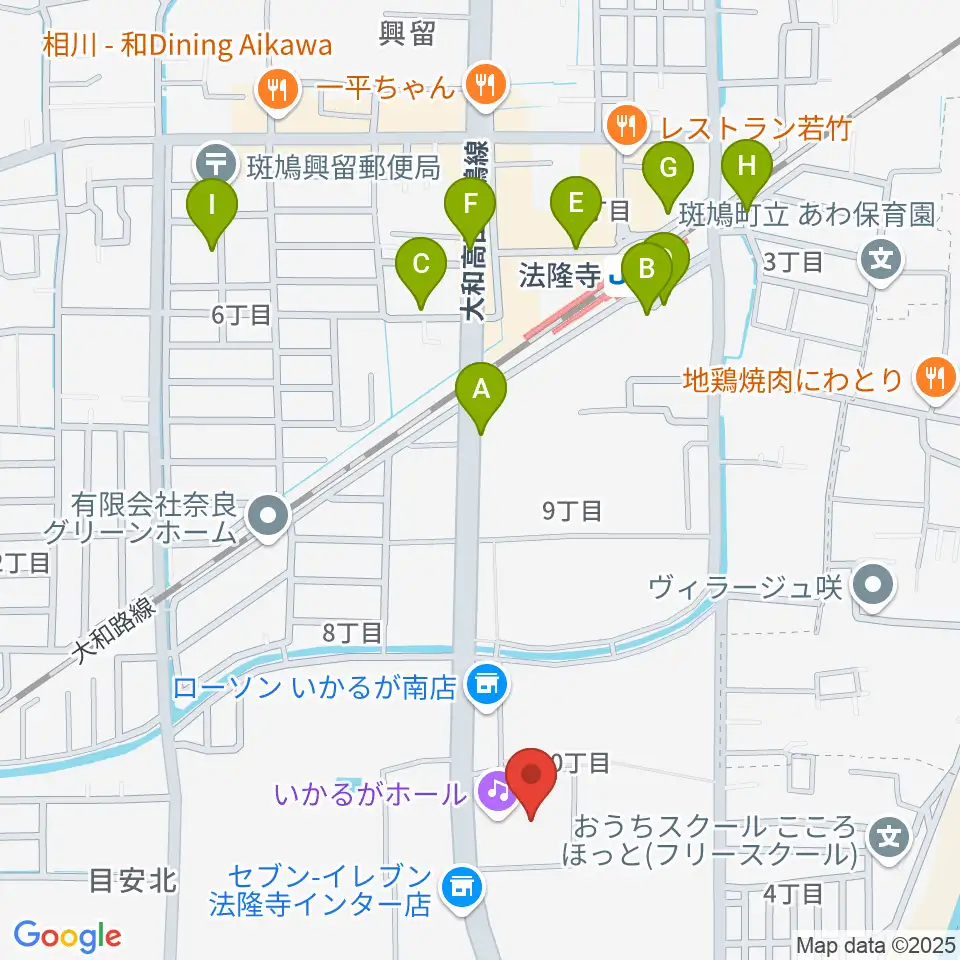 いかるがホール周辺の駐車場・コインパーキング一覧地図