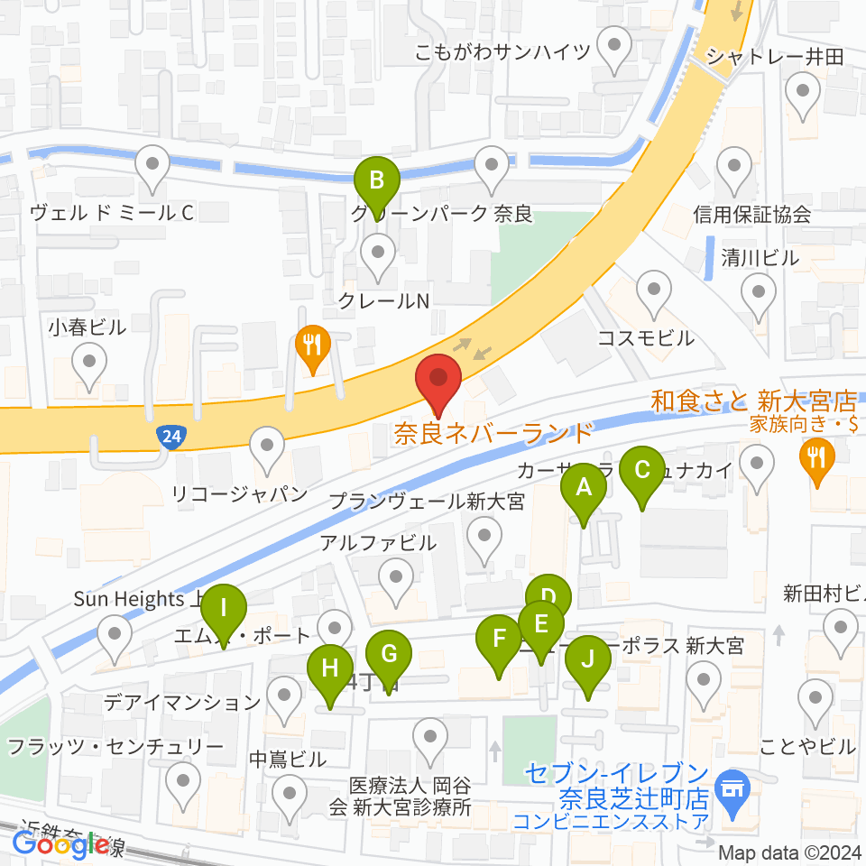 奈良ネバーランド周辺の駐車場・コインパーキング一覧地図