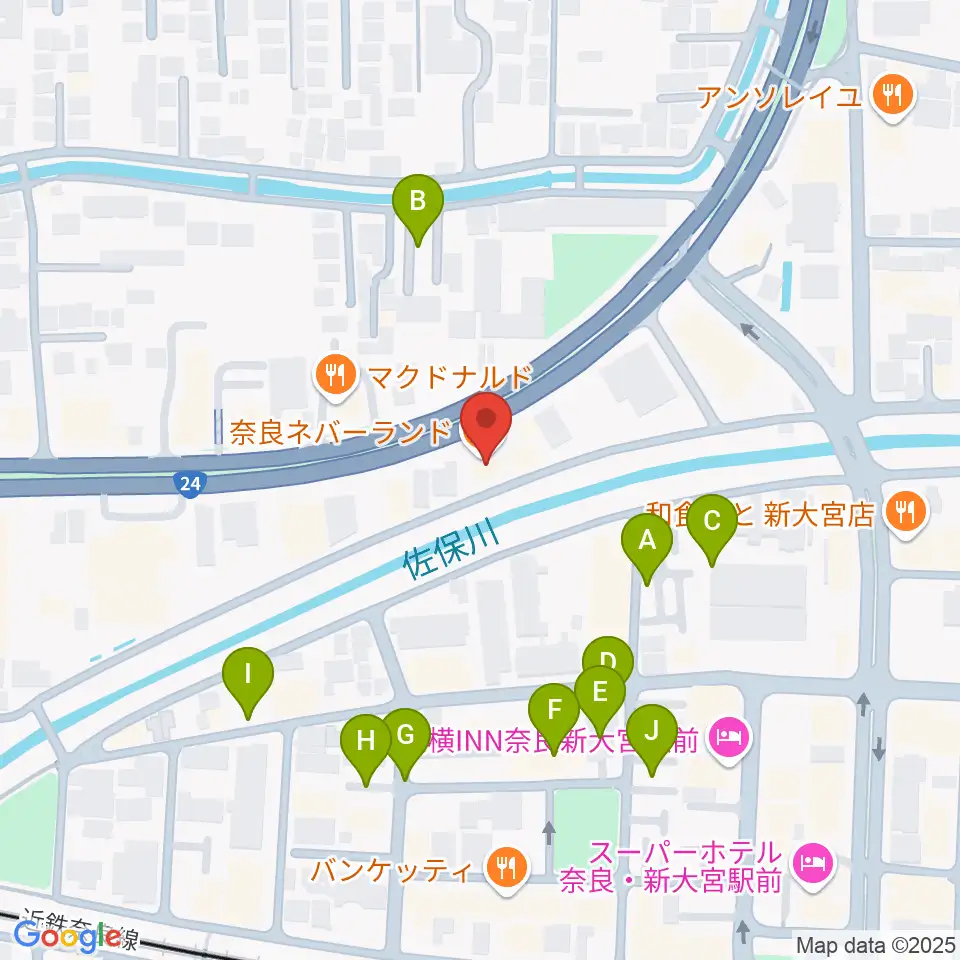 奈良ネバーランド周辺の駐車場・コインパーキング一覧地図