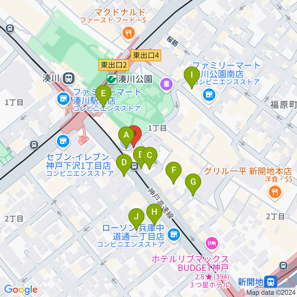 湊川Cafe sun周辺の駐車場・コインパーキング一覧地図