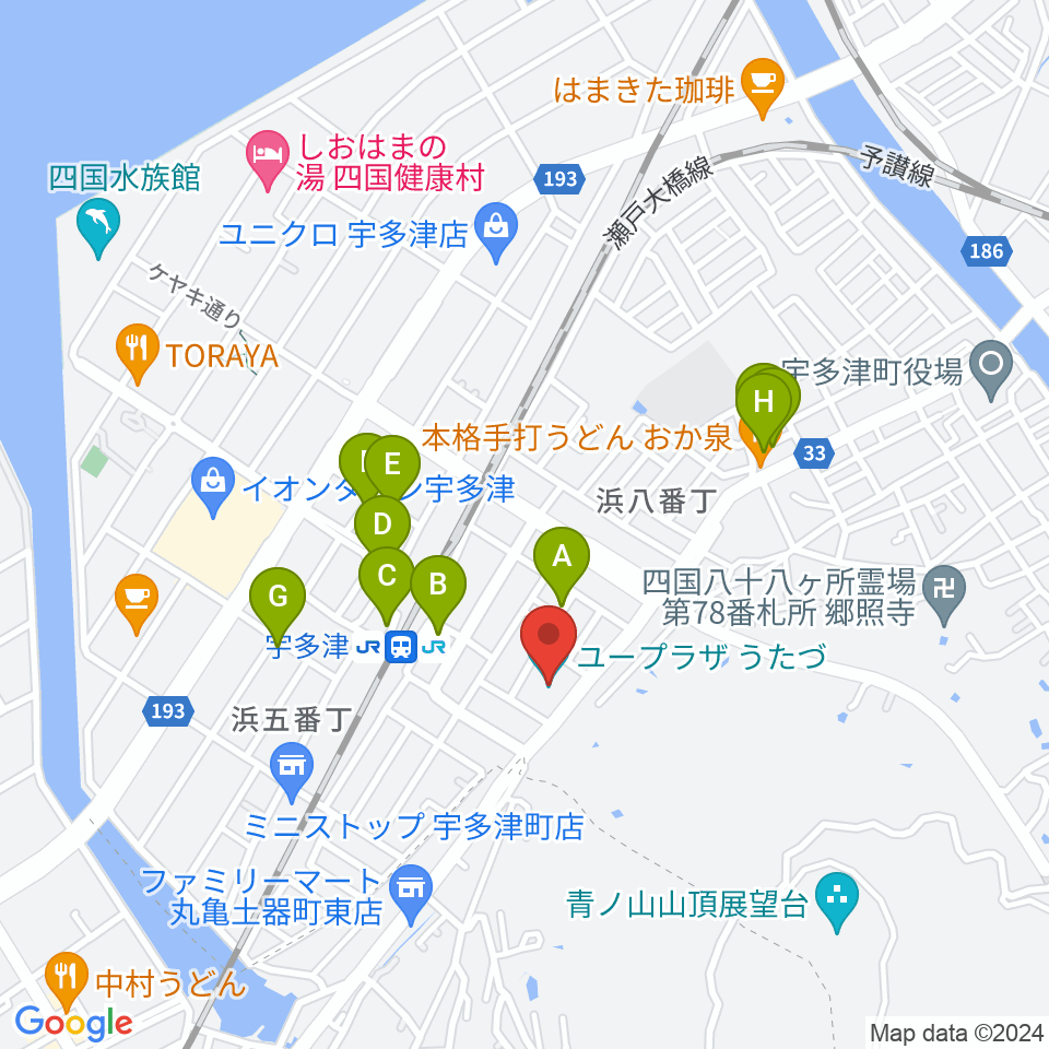 ユープラザうたづ周辺の駐車場・コインパーキング一覧地図