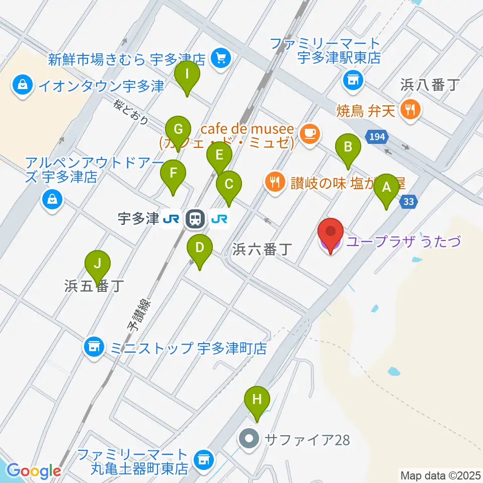 ユープラザうたづ周辺の駐車場・コインパーキング一覧地図