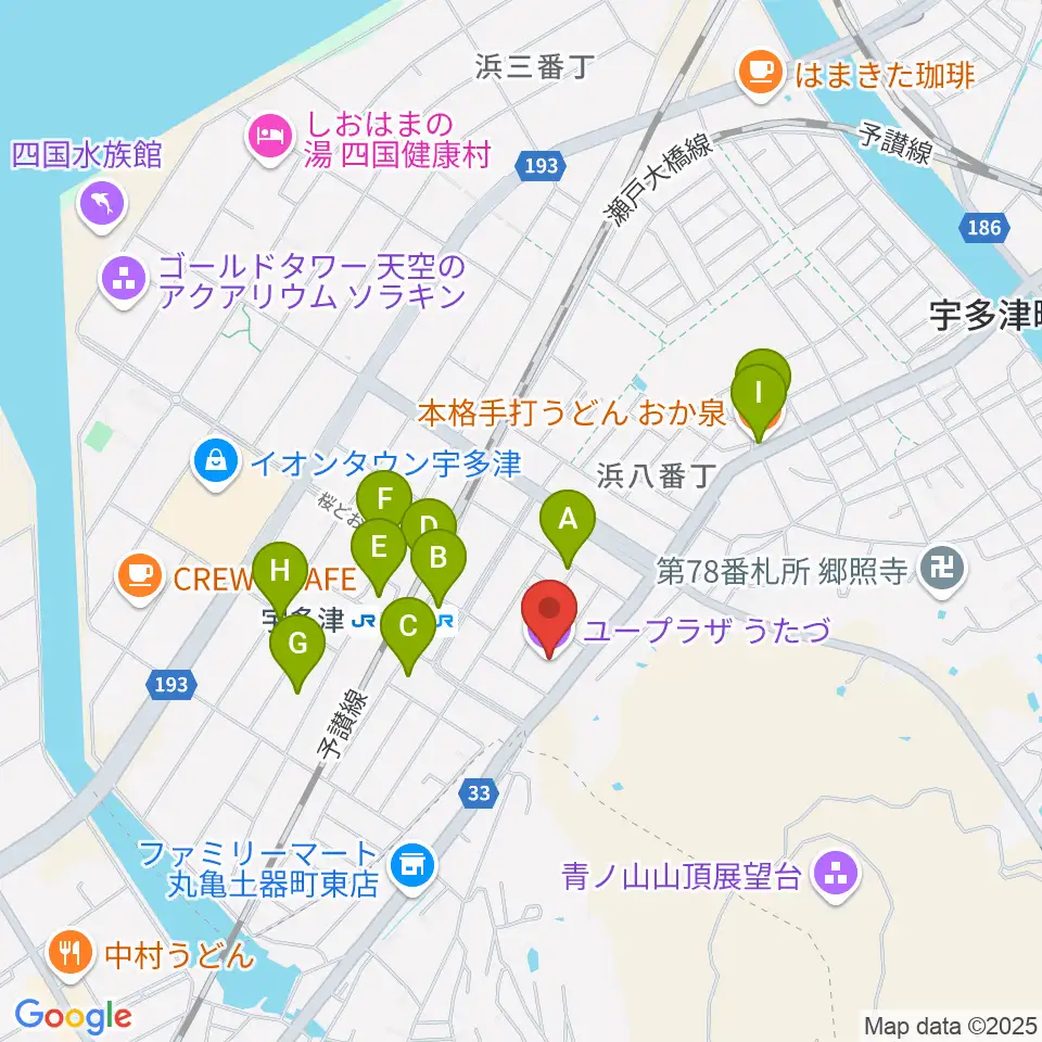 ユープラザうたづ周辺の駐車場・コインパーキング一覧地図