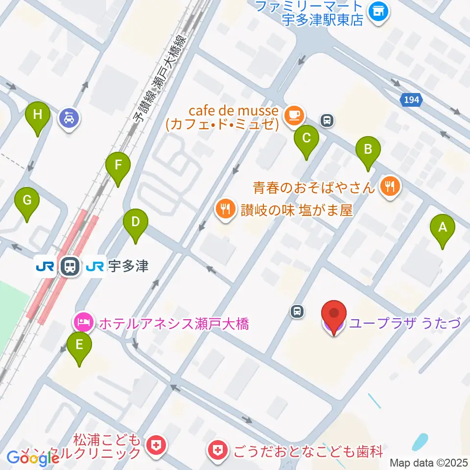 ユープラザうたづ周辺の駐車場・コインパーキング一覧地図